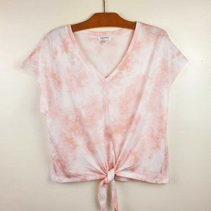 NEW Reitmans Women's Tie Dye Short Sleeve Tie Waste Soft Pink Top Medium